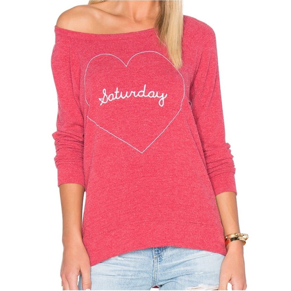 Chaser I Heart Saturday Sweater Love Red Pullover Long Sleeve Top Small